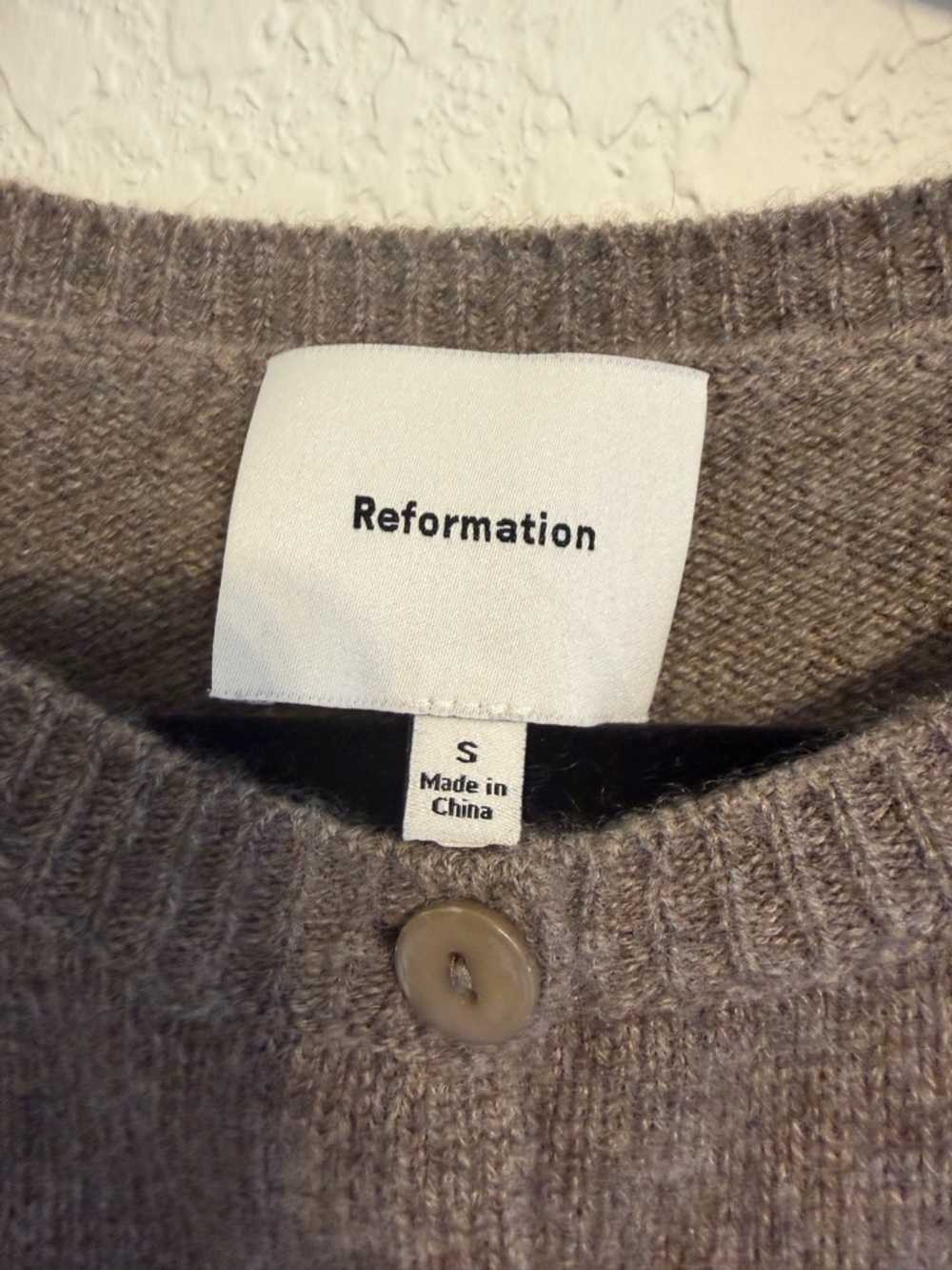 Reformation Taupe Brown Button-Front Wool Blend Cardigan - Picture 5 of 7